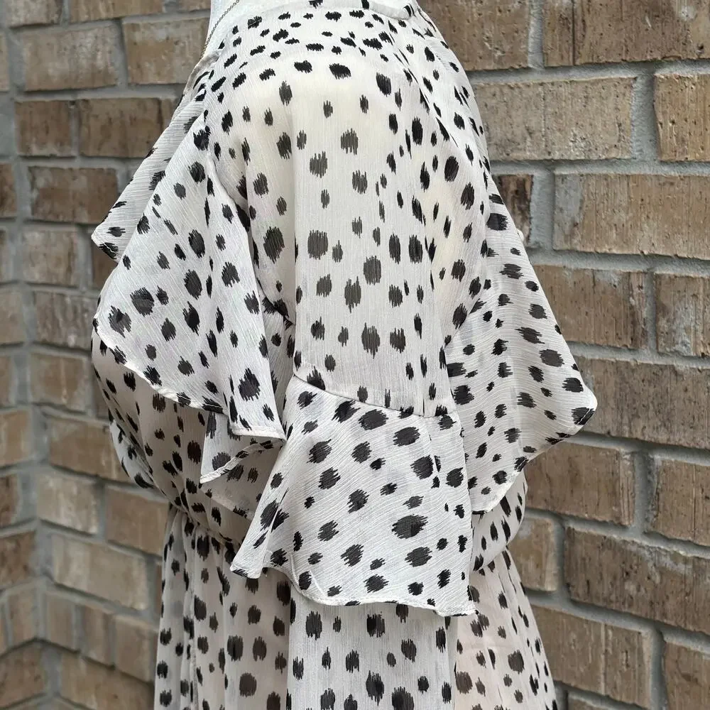 Living Doll Dalmatian Print Ruffle Sleeve Midi Dress Womens Flowy Boho Sz M - Picture 5 of 14